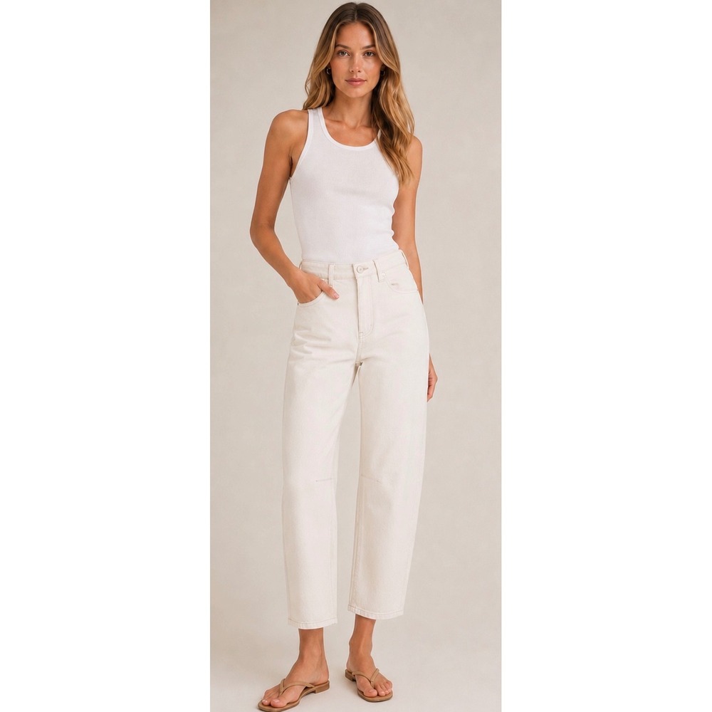 Joe's Jeans Barrel Leg Ecru Jean Size 27 NWT High Waist Ankle $228